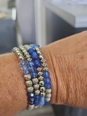 Blue Beaded Stretch Bracelet Set - Unbranded